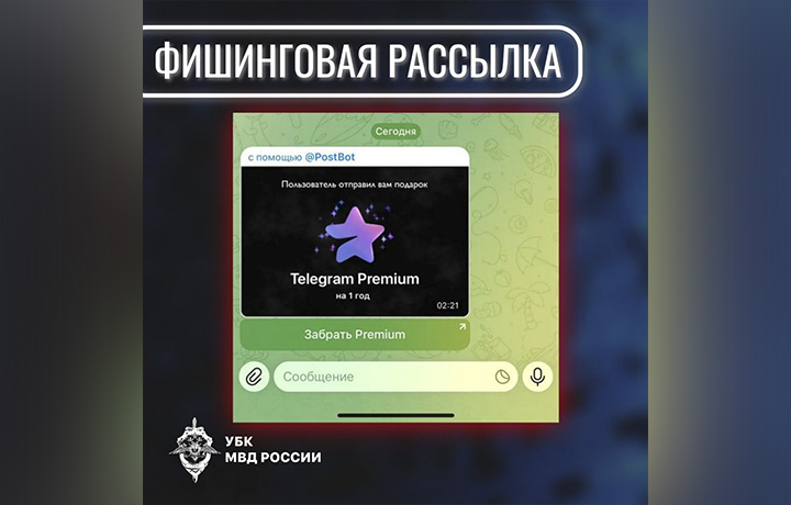 Тулякам рассказали о фишинговой рассылке на подарочную подписку Telegram Premium