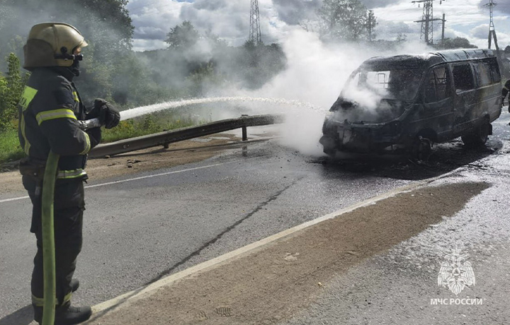 В тульском поселке Барсуки спасатели потушили горящий автомобиль