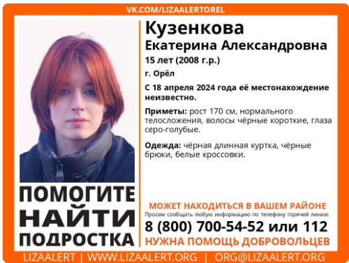 Пропавшая 15-летняя орловчанка может находиться в Тульской области