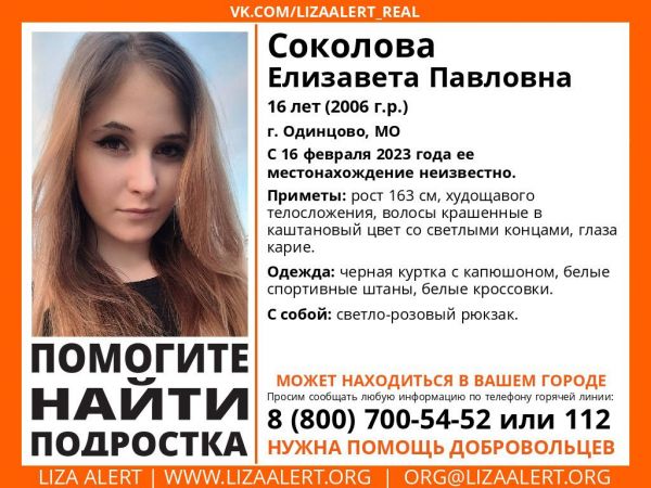 В Тульской области разыскивают 16-летнюю жительницу подмосковного Одинцово