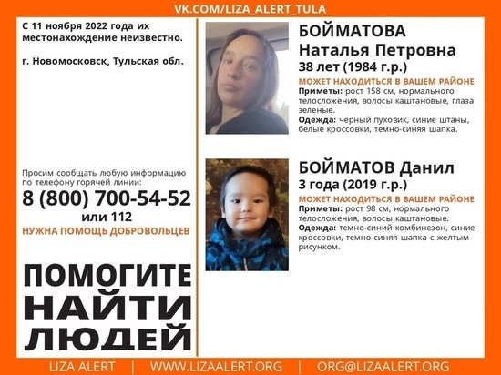 В Тульской области пропала женщина с ребенком