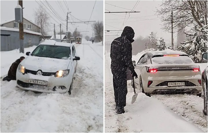 За неполный январь в Туле машины больше 70 раз блокировали движение трамваев: криво парковались или застревали на выделенных путях