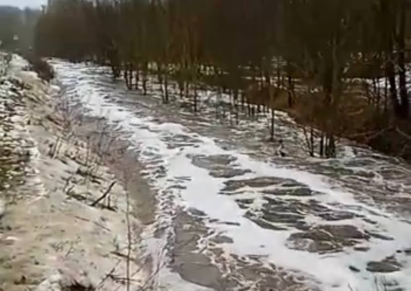 Из-за потепления и дождя в Ефремове поднялся уровень воды в реке Красивая Меча, затопило дорогу