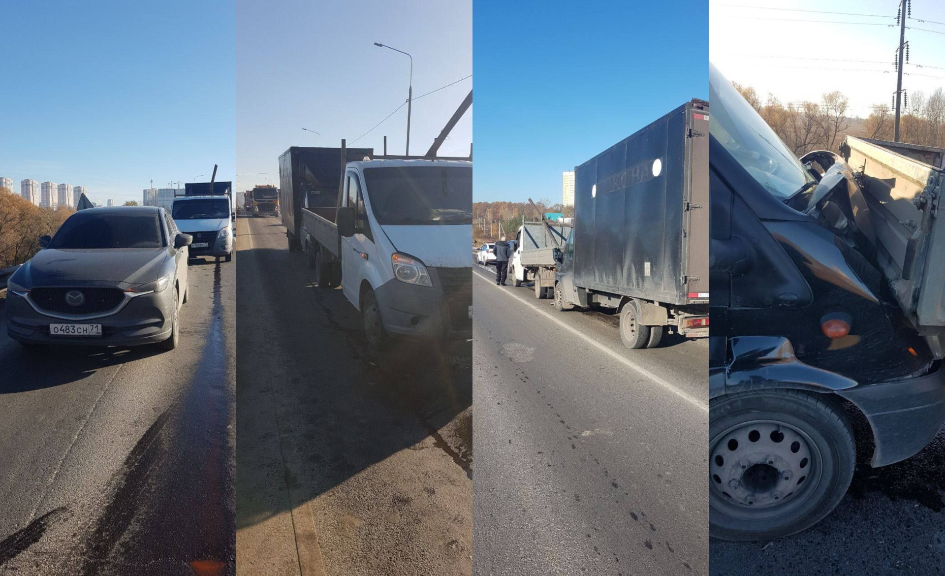 На Калужском шоссе в Туле произошло тройное ДТП с грузовиками и легковушкой