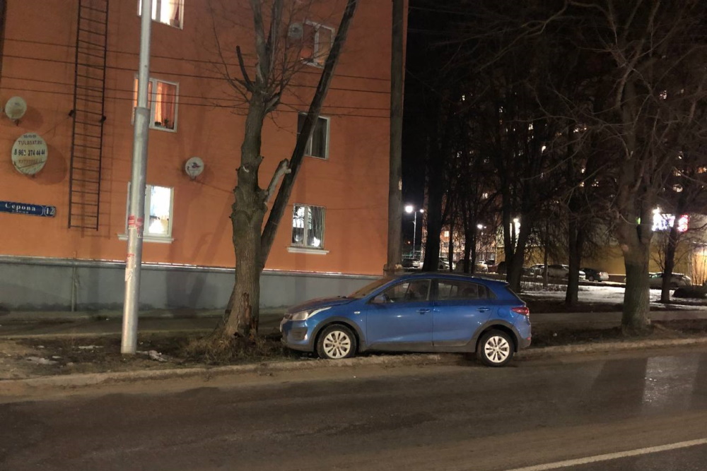 ﻿На улице Серова в Туле автомобиль Kia врезался в дерево
