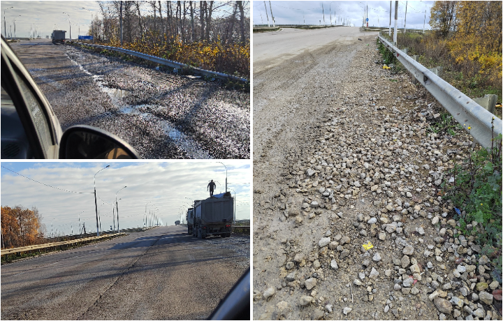 В Тульской области водители грузовиков организовали стоянку прямо на трассе: одну полосу уже испортили, завалив ее щебнем и грязью