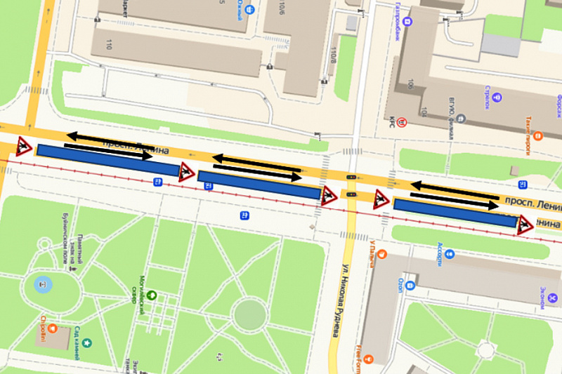 Схема движения изменится на проспекте Ленина в Туле в ночь на 30 мая