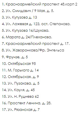 Список адресов, по которым будут раздавать воду / администрация Тулы Список адресов, по которым будут раздавать воду / администрация Тулы