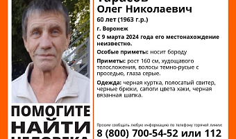 Пропавший в Воронеже мужчина может находиться в Тульской области