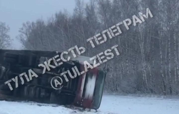На трассе М-2 «Крым» в Тульской области перевернулась фура