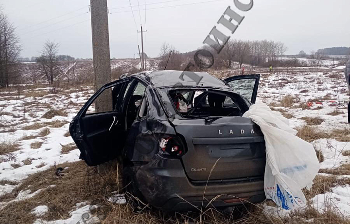 Водитель Lada Granta попал в больницу, врезавшись в опору ЛЭП в Ясногорском районе