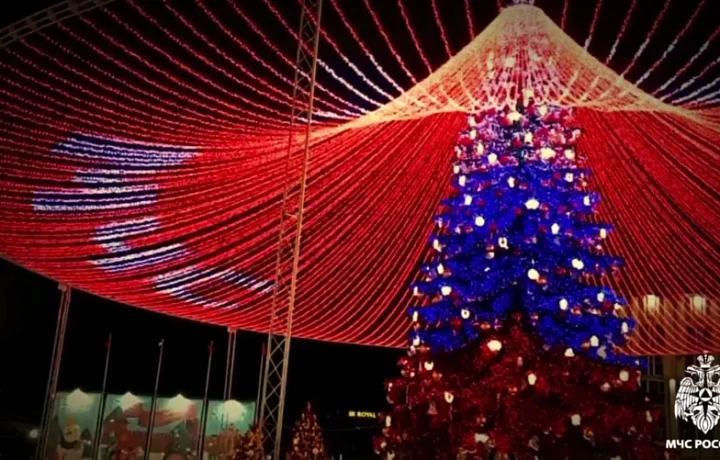 Елку в Туле подсветили в честь юбилея МЧС РФ