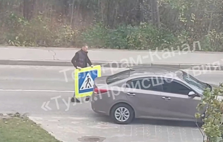 В Петровском квартале в Туле мужчина увез с собой упавший дорожный знак