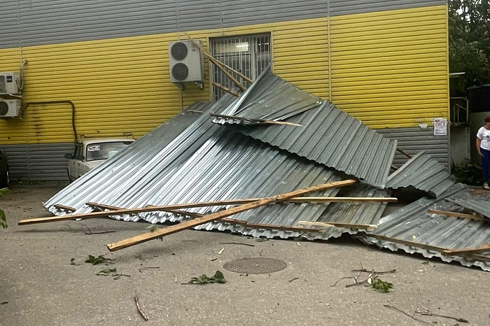 Ураган в Алексине снес крышу здания и сломал многолетнее дерево
