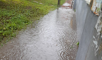На улице Марата в Туле затопило тротуар после дождя