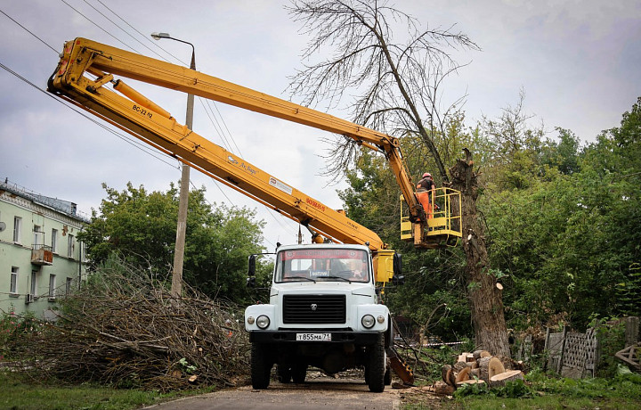 На улицах Новомосковска спиливают аварийные деревья