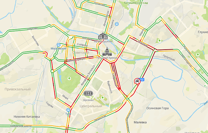 Пробки на тульских дорогах 12 октября оценили в девять баллов