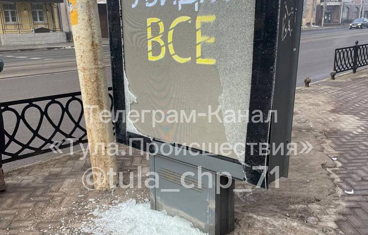 Неизвестные в Туле разбили рекламный стенд