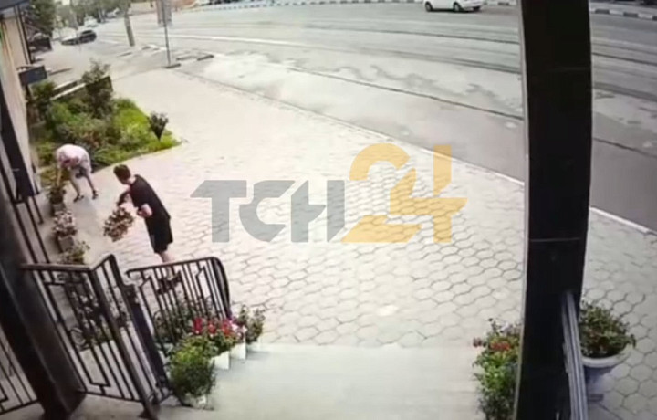 Двое «цветочных воров» пытались унести цветы из вазона на улице Болдина в Туле