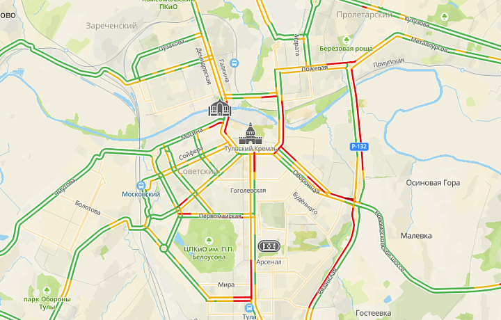 Пробки в Туле вечером 21 ноября оценили в семь баллов