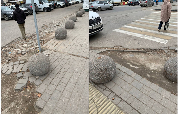 В Туле на проспекте Ленина пешеходную зону напротив пединститута обнесли каменными полусферами
