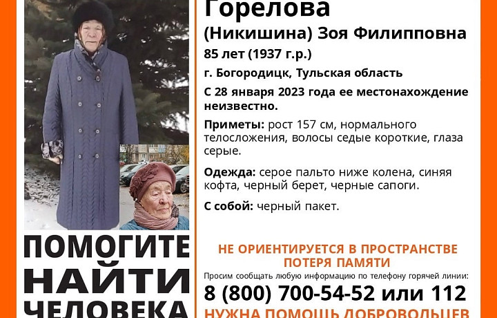 В Тульской области пропала пенсионерка, нуждающаяся в медпомощи