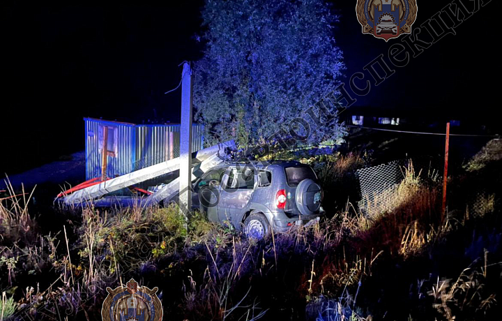 В Алексинском районе водитель Chevrolet Niva попал в больницу, врезавшись в опору ЛЭП и забор