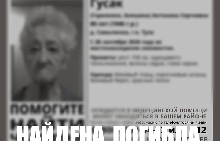 Пропавшая в Туле 80-летняя пенсионерка найдена погибшей