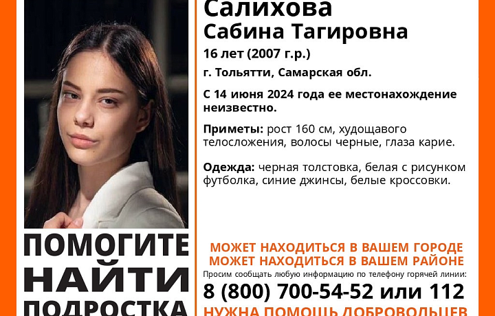 Пропавшая в Тольятти 16-летняя девушка может находиться в Тульской области