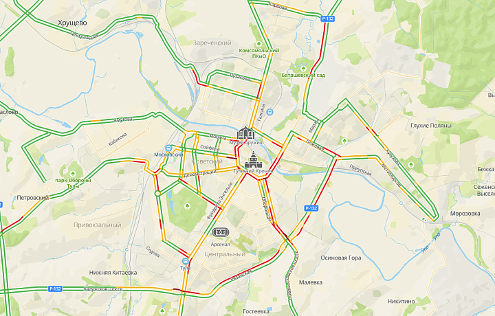 Пробки в Туле 23 ноября оцениваются в восемь баллов из-за снегопада