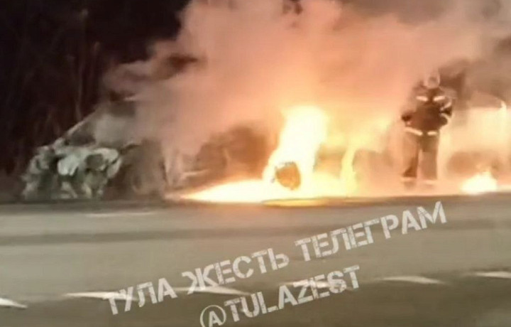 Машина сгорела у поворота на поселок Бородинский в Тульской области