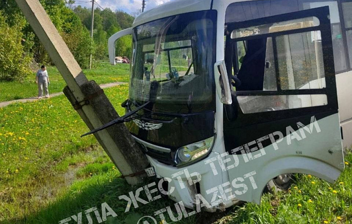 Под Тулой автобус с пассажирами вылетел в кювет и врезался в столб