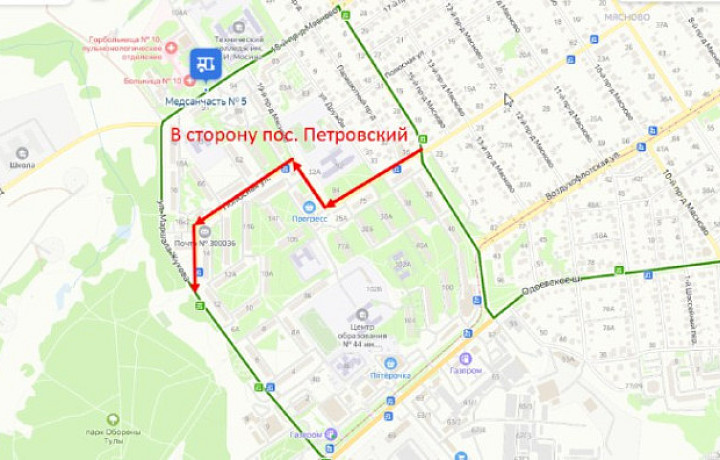 В направлении поселка Петроский в Туле временно изменена схема движения транспорта