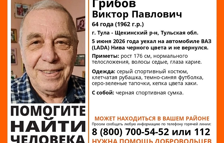 В Тульской области пропал 64-летний мужчина на черном автомобиле