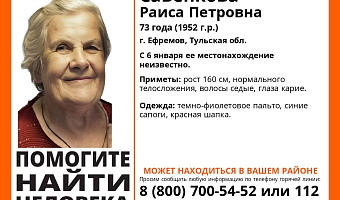 В Тульской области третью неделю ищут 73-летнюю пенсионерку, пропавшую в Ефремове