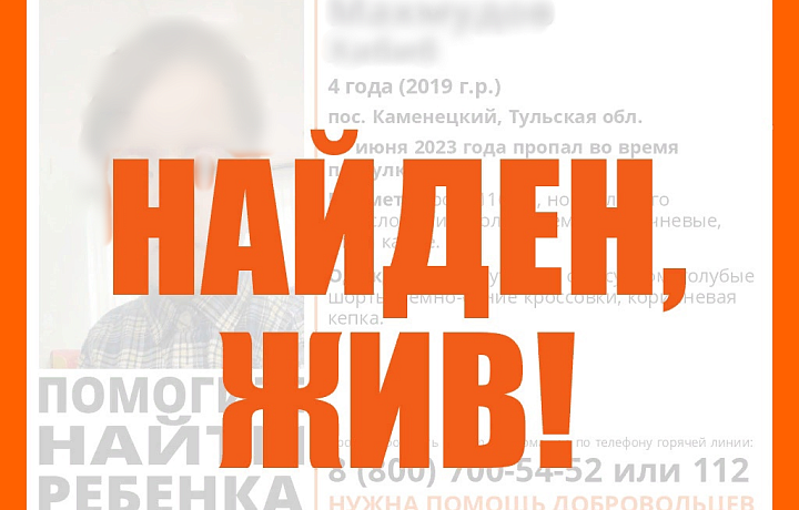 В Тульской области меньше чем за час волонтеры нашли пропавшего четырехлетнего мальчика
