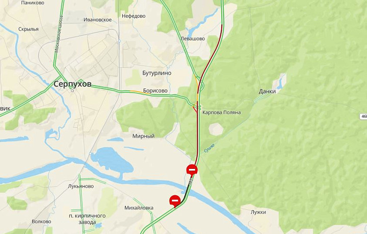 В районе Серпухова перекрыта трасса в сторону Москвы