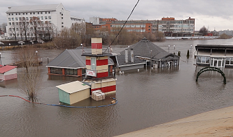 Кафе и детская площадка ушли под воду на Пролетарской набережной в Туле
