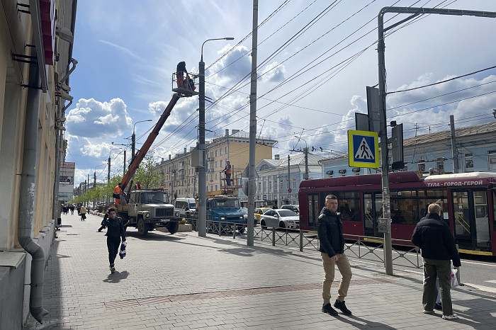 В Туле начали поднимать провода над высаженными деревьями на проспекте Ленина