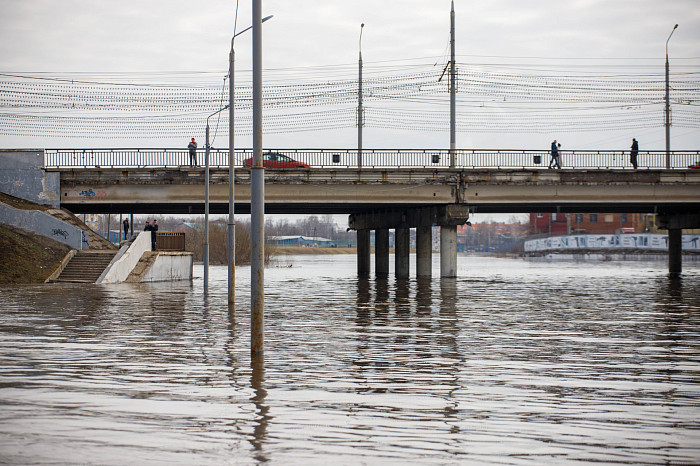 На Пролетарской набережной в Туле затопило пешеходный мост