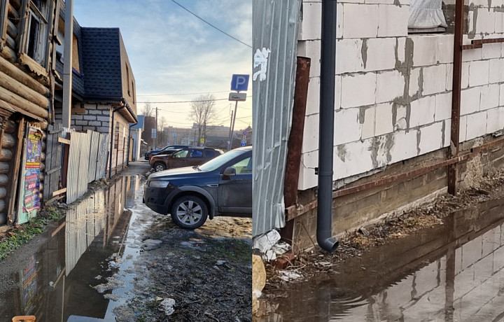 Жители Тулы пожаловались на затопленный тротуар на улице Ленина, 11