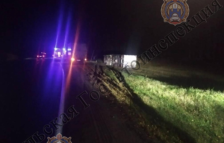 В Белевском районе «ГАЗель» врезалась в дорожный знак с последующим опрокидыванием