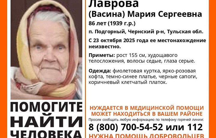 В Тульской области разыскивают пожилую женщину