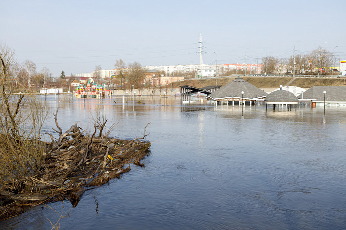 Заплыв у детского городка, затопленное кафе и завораживающая водная гладь: фоторепортаж с набережной в центре Тулы