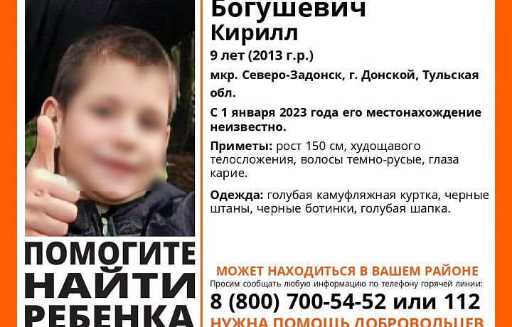 В Тульской области 1 января пропал 9-летний мальчик