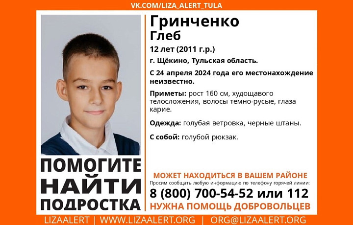 В Щекино Тульской области пропал 12-летний мальчик