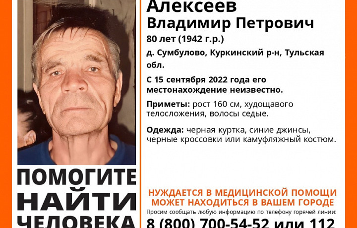 В Тульской области пропал 80-летний мужчина