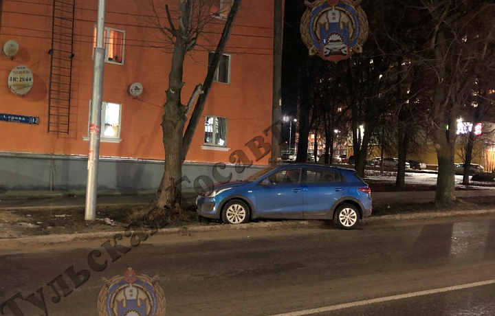 На улице Серова в Туле водитель Kia Rio врезался в дерево