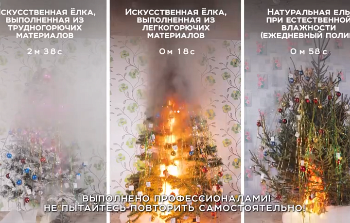 МЧС России показало, за сколько может сгореть елка от гирлянды