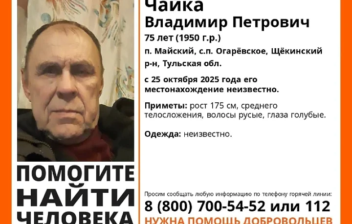 В Тульской области пропал пожилой мужчина